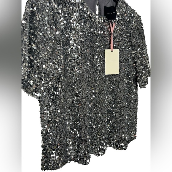 NWT Alex Marie Lia Sequin Velvet Top Silver Crew Neck Short Sleeve Size Small - Picture 3 of 11